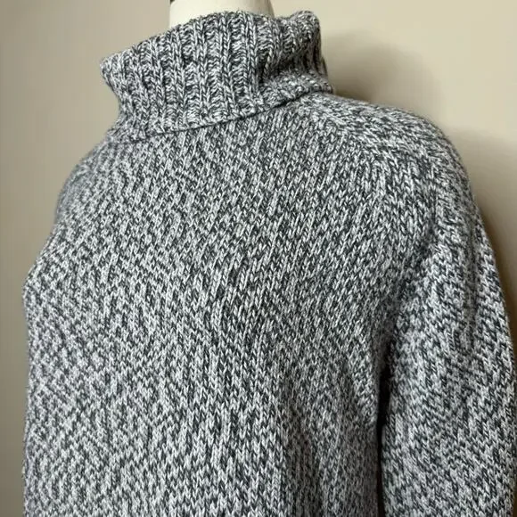 Eddie Bauer Cotton Grey Black Chunky Knit Turtleneck Sweater Size S - Picture 5 of 6